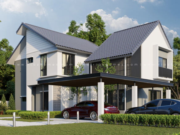 Design Rumah Banglo 2 Tingkat Kontemporari Tropikal